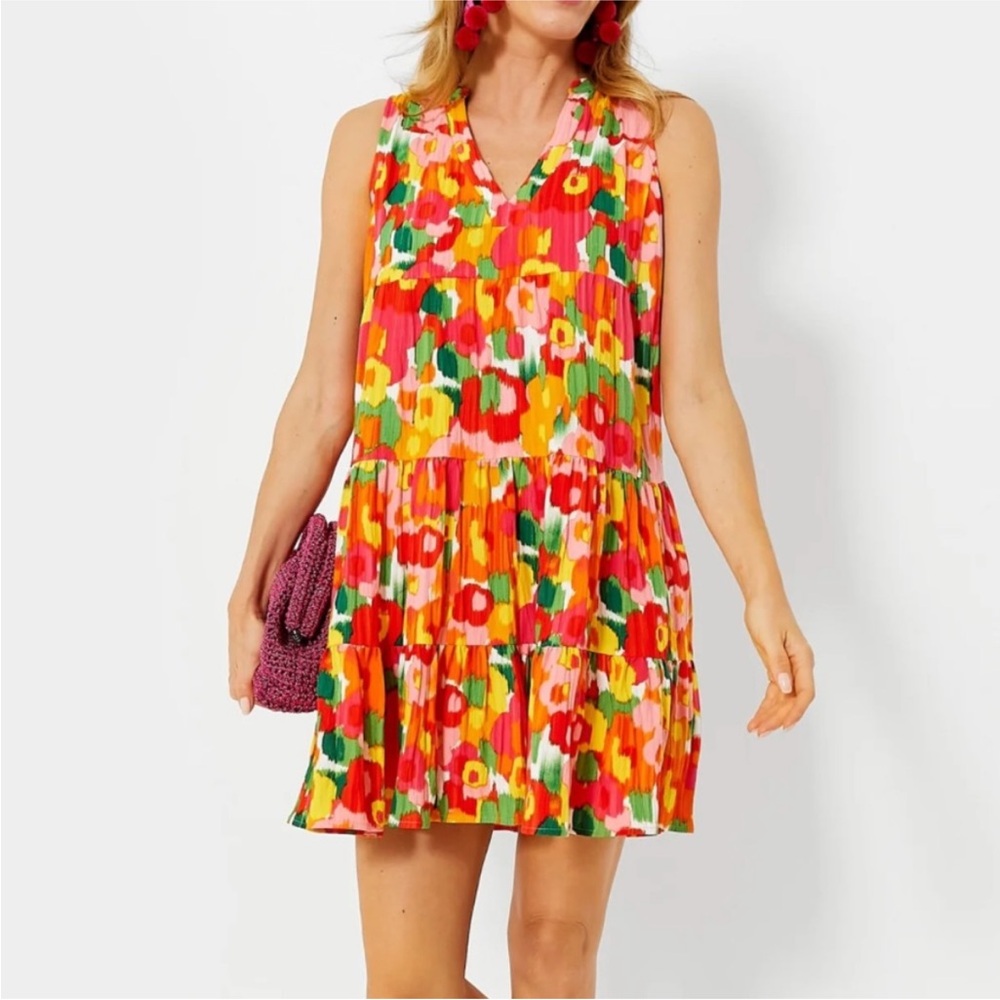 Tuckernuck Multicolor Floral Pleated Mini Dress - Pink, Red, Yellow, Green